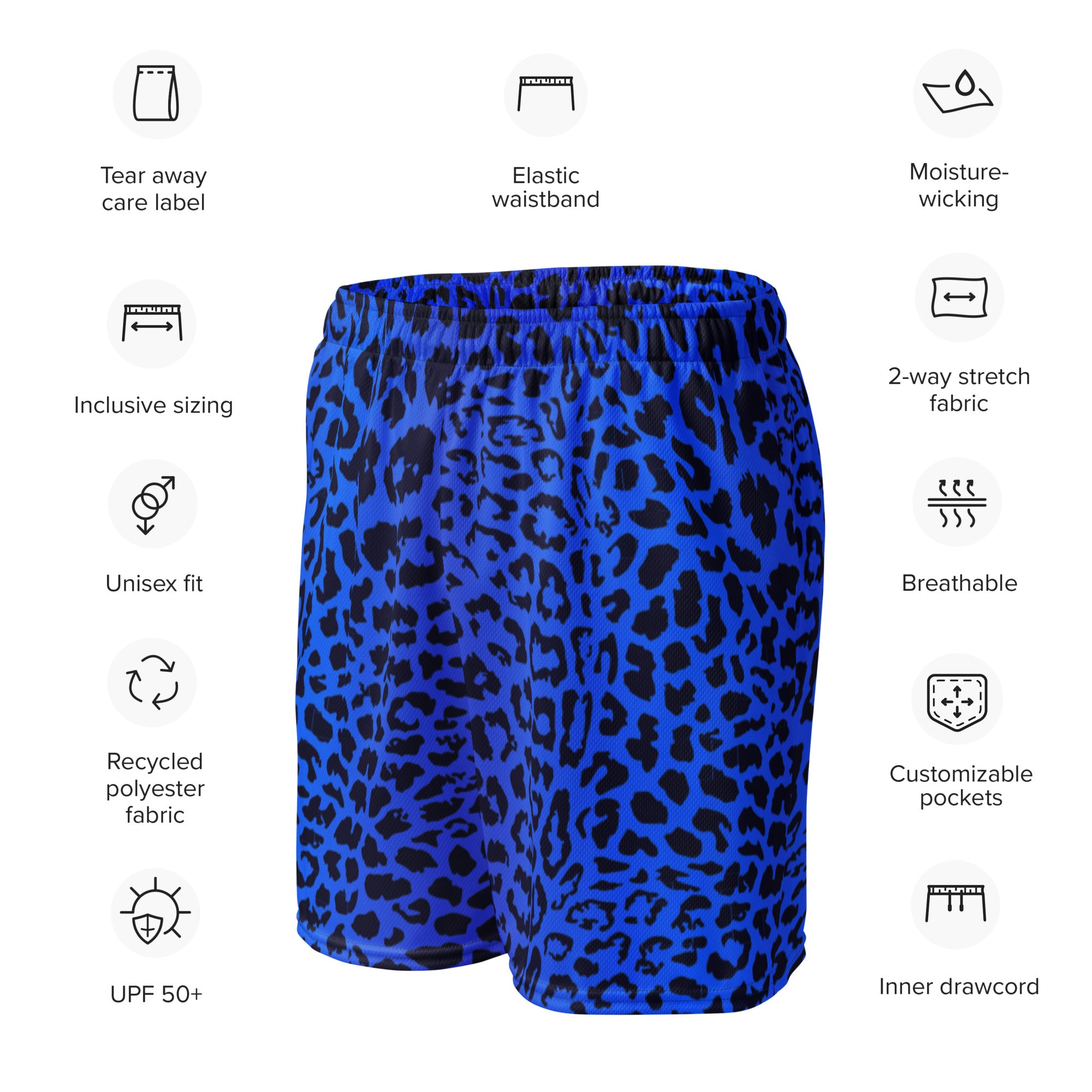 Unisex Mesh Shorts in Blue Leopard